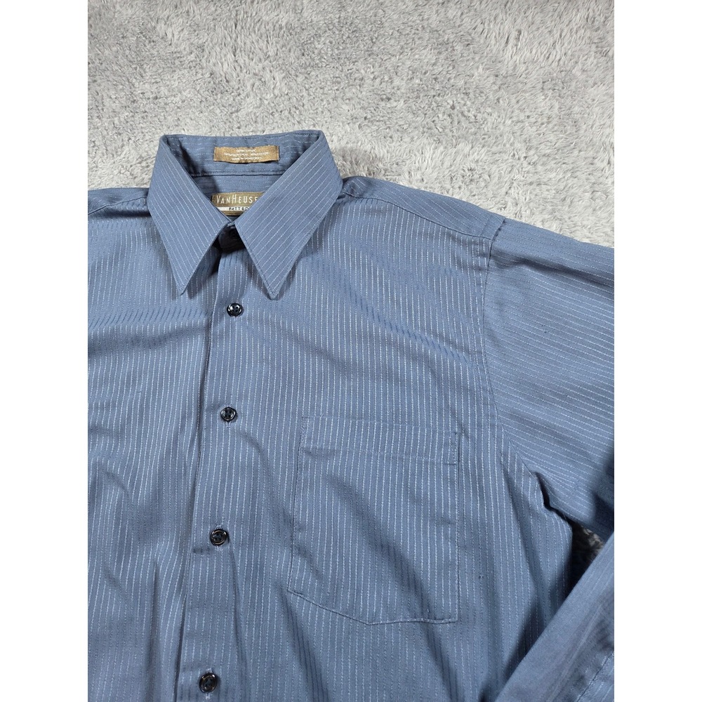 Van Heusen Mens Blue Pinstripe Dress Shirt‎ Long Sleeve Collared Button Up